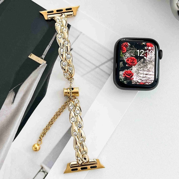 For Apple Watch Series 7 41mm Rhinestone Peacock Metal Bracelet Watch Band(Gold) - free shipping - PMC TechLife - Order now!