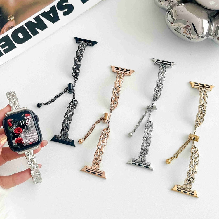 For Apple Watch Series 8 41mm Rhinestone Peacock Metal Bracelet Watch Band(Gold) - free shipping - PMC TechLife - Order now!