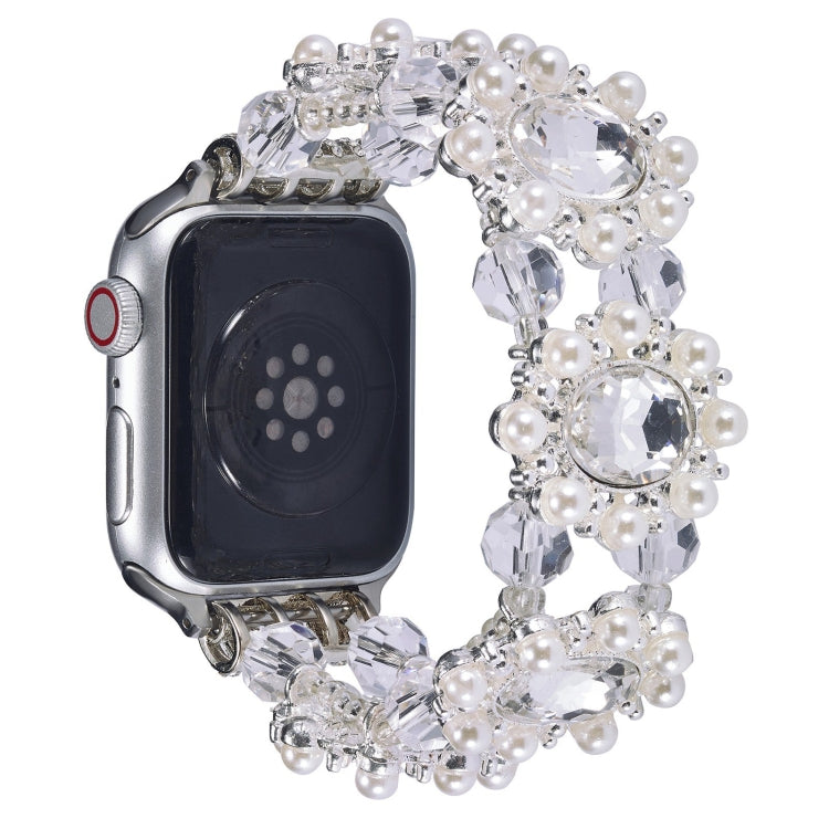 For Apple Watch SE 2023 44mm Beaded Pearl Gemstone Bracelet Watch Band(White) - Watch Bands by PMc TechLife | Online Shopping South Africa | PMc TechLife | Buy Now Pay Later Mobicred