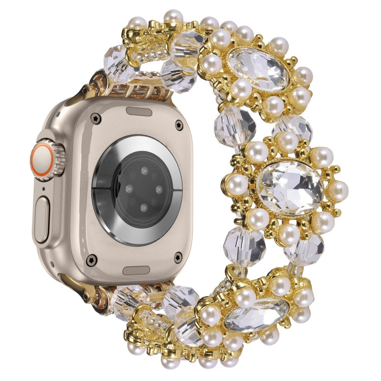For Apple Watch Ultra 2 49mm Beaded Pearl Gemstone Bracelet Watch Band(Gold) - free shipping - PMC TechLife - Order now!