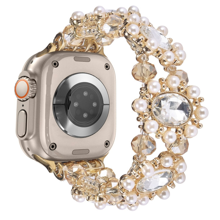 For Apple Watch Ultra 49mm Beaded Pearl Gemstone Bracelet Watch Band(Light Gold) - free shipping - PMC TechLife - Order now!