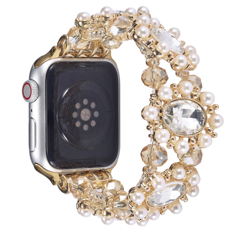 For Apple Watch Series 6 40mm Beaded Pearl Gemstone Bracelet Watch Band(Light Gold) - free shipping - PMC TechLife - Order now!