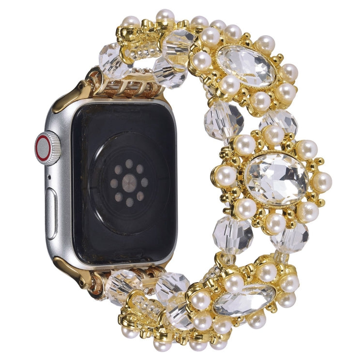 For Apple Watch Series 5 40mm Beaded Pearl Gemstone Bracelet Watch Band(Gold) - free shipping - PMC TechLife - Order now!