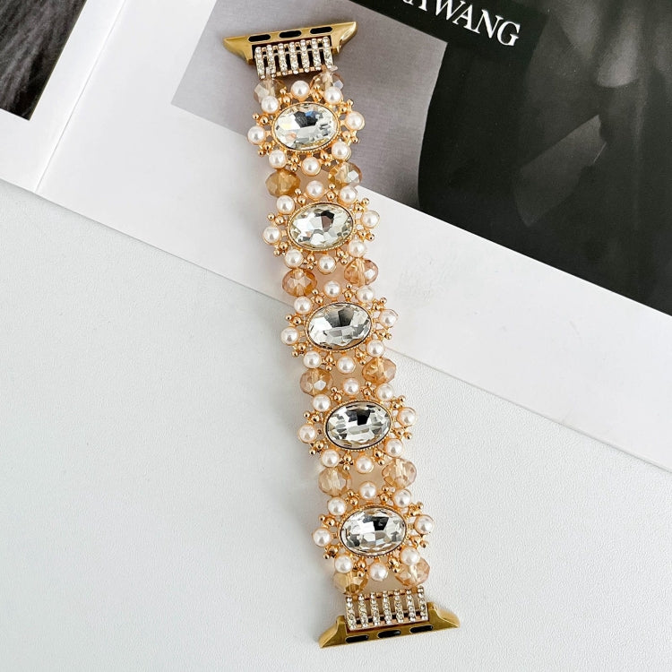 For Apple Watch 38mm Beaded Pearl Gemstone Bracelet Watch Band(Gold) - free shipping - PMC TechLife - Order now!