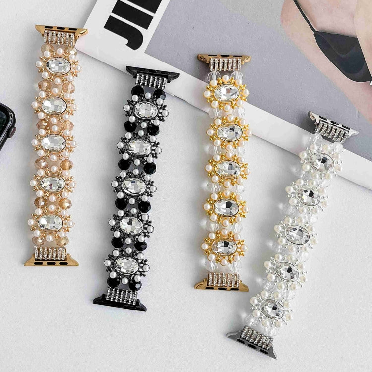 For Apple Watch Series 8 45mm Beaded Pearl Gemstone Bracelet Watch Band(Light Gold) - free shipping - PMC TechLife - Order now!