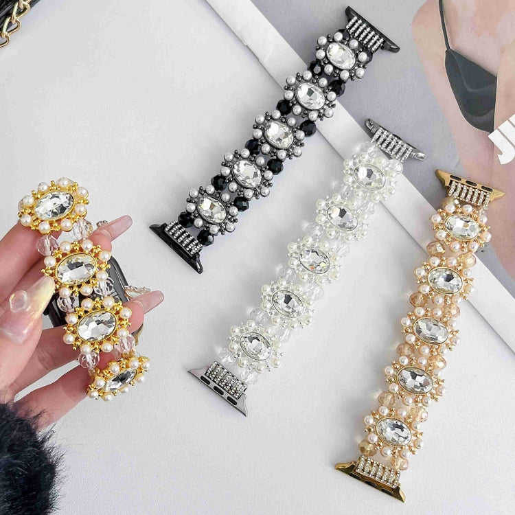 For Apple Watch 38mm Beaded Pearl Gemstone Bracelet Watch Band(Light Gold) - free shipping - PMC TechLife - Order now!