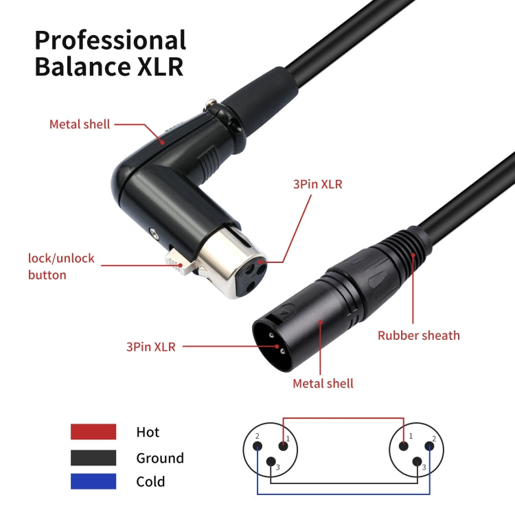 XK041L XLR 3pin Straight Male to Elbow Female Audio Cable, Length:10m(Black) - Microphone Audio Cable & Connector by PMC TechLife | Online Shopping South Africa | PMC TechLife | Buy Now Pay Later Mobicred