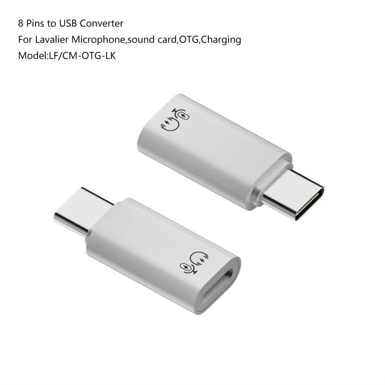 8 Pin Female to Type-C Male Adapter Audio Sound Card Connector No Hanging Ear - Converter & Adapter by PMC Jewellery | Online Shopping South Africa | PMC Jewellery | Buy Now Pay Later Mobicred
