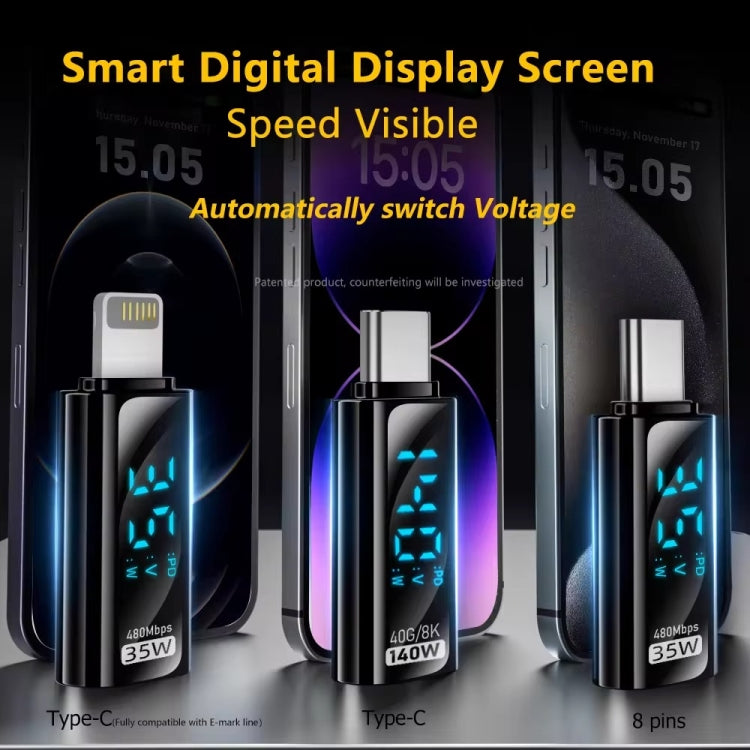 Type-C Male to 8 Pin Female 35W Charging Adapter with Digital Display(Black) - free shipping - PMC Jewellery - Order now!