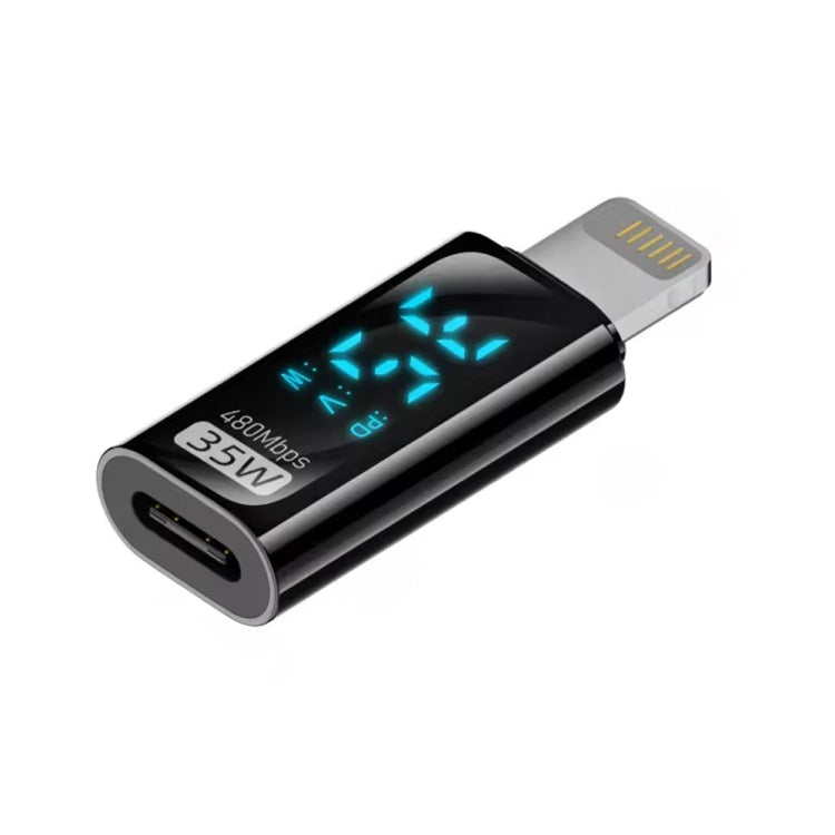 8 Pin Male to Type-C Female 35W Charging Adapter with Digital Display(Black) - Converter & Adapter by PMC Jewellery | Online Shopping South Africa | PMC Jewellery | Buy Now Pay Later Mobicred