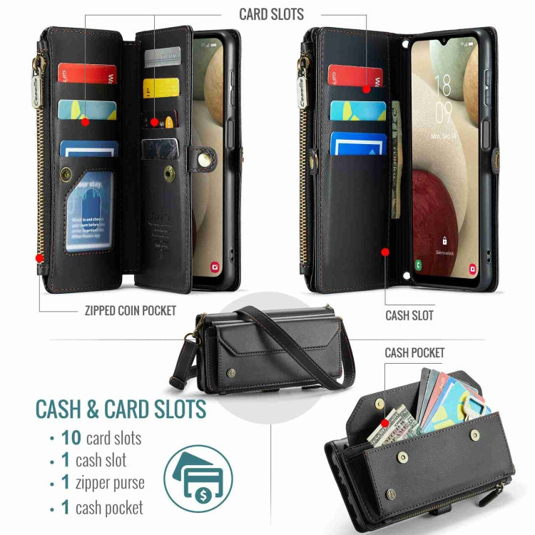 For Samsung Galaxy A12 5G CaseMe C36 Card Slots Zipper Wallet RFID Anti-theft Leather Phone Case(Black) - free shipping - PMC Jewellery - Order now!