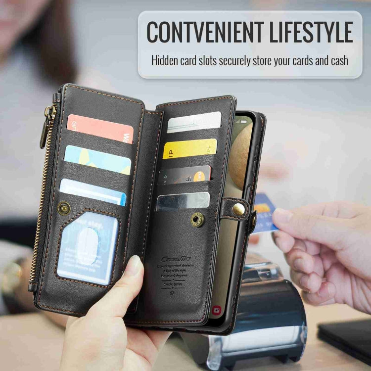 For Samsung Galaxy A12 5G CaseMe C36 Card Slots Zipper Wallet RFID Anti-theft Leather Phone Case(Black) - free shipping - PMC Jewellery - Order now!