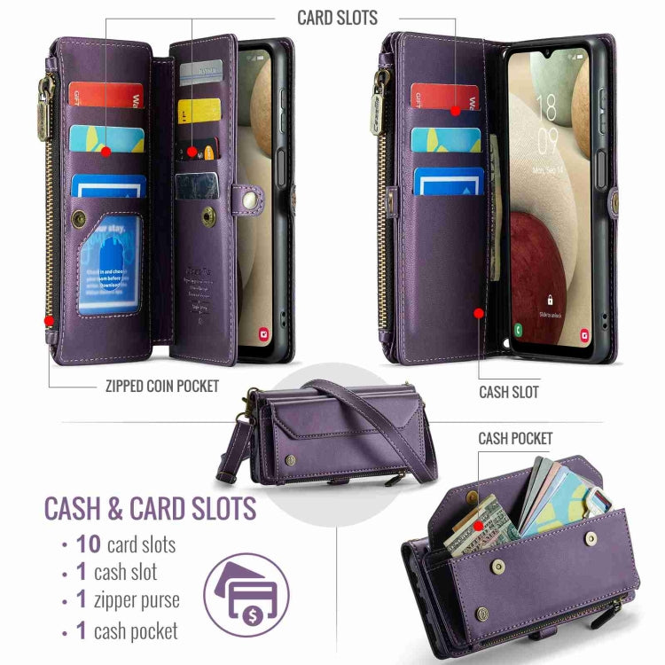 For Samsung Galaxy A12 5G CaseMe C36 Card Slots Zipper Wallet RFID Anti-theft Leather Phone Case(Purple) - free shipping - PMC Jewellery - Order now!