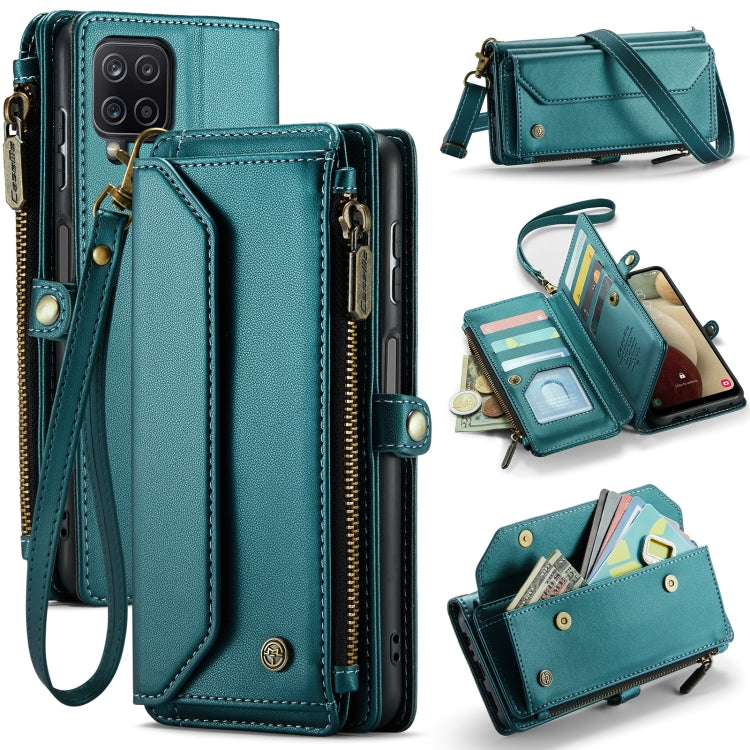 For Samsung Galaxy A12 5G CaseMe C36 Card Slots Zipper Wallet RFID Anti-theft Leather Phone Case(Blue-green) - free shipping - PMC Jewellery - Order now!