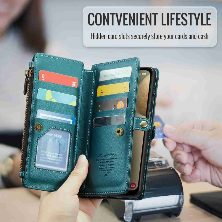 For Samsung Galaxy A12 5G CaseMe C36 Card Slots Zipper Wallet RFID Anti-theft Leather Phone Case(Blue-green) - free shipping - PMC Jewellery - Order now!