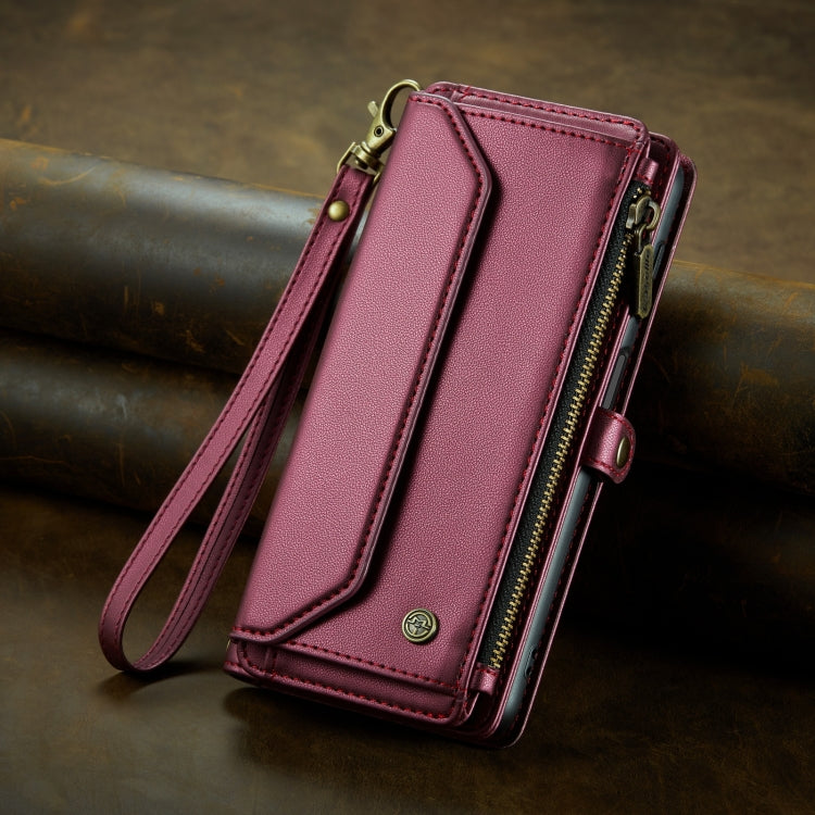 For Samsung Galaxy A12 5G CaseMe C36 Card Slots Zipper Wallet RFID Anti-theft Leather Phone Case(Wine Red) - free shipping - PMC Jewellery - Order now!