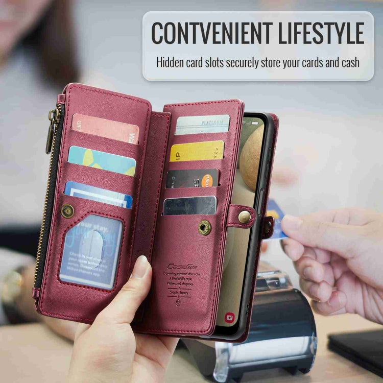 For Samsung Galaxy A12 5G CaseMe C36 Card Slots Zipper Wallet RFID Anti-theft Leather Phone Case(Wine Red) - free shipping - PMC Jewellery - Order now!