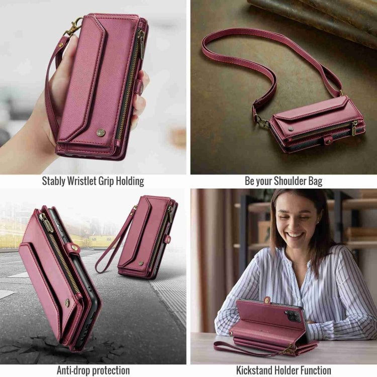 For Samsung Galaxy A12 5G CaseMe C36 Card Slots Zipper Wallet RFID Anti-theft Leather Phone Case(Wine Red) - free shipping - PMC Jewellery - Order now!