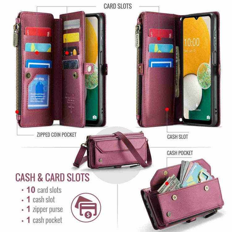 For Samsung Galaxy A13 5G / 4G CaseMe C36 Card Slots Zipper Wallet RFID Anti-theft Leather Phone Case(Wine Red) - free shipping - PMC Jewellery - Order now!