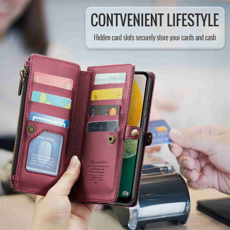 For Samsung Galaxy A13 5G / 4G CaseMe C36 Card Slots Zipper Wallet RFID Anti-theft Leather Phone Case(Wine Red) - free shipping - PMC Jewellery - Order now!
