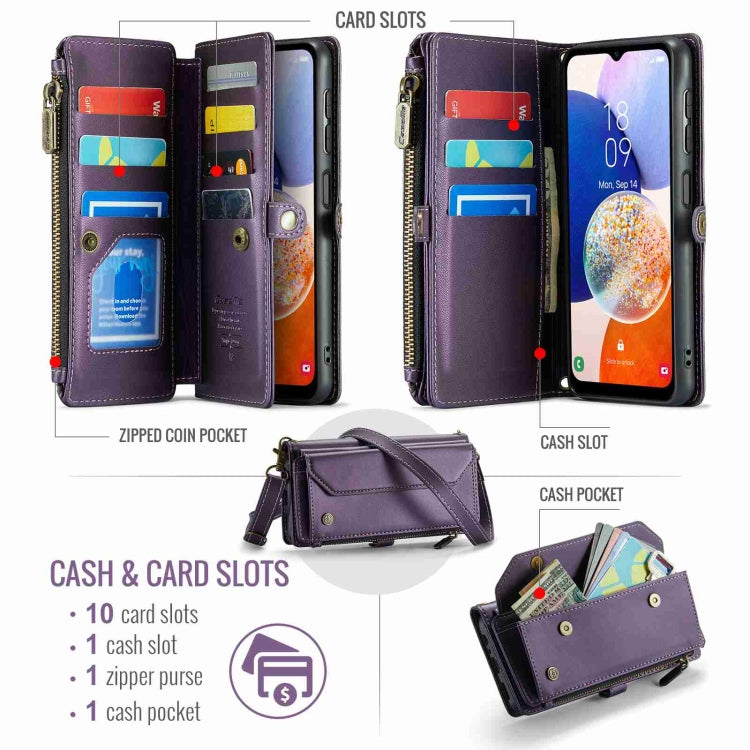 For Samsung Galaxy A14 5G / 4G CaseMe C36 Card Slots Zipper Wallet RFID Anti-theft Leather Phone Case(Purple) - free shipping - PMC Jewellery - Order now!