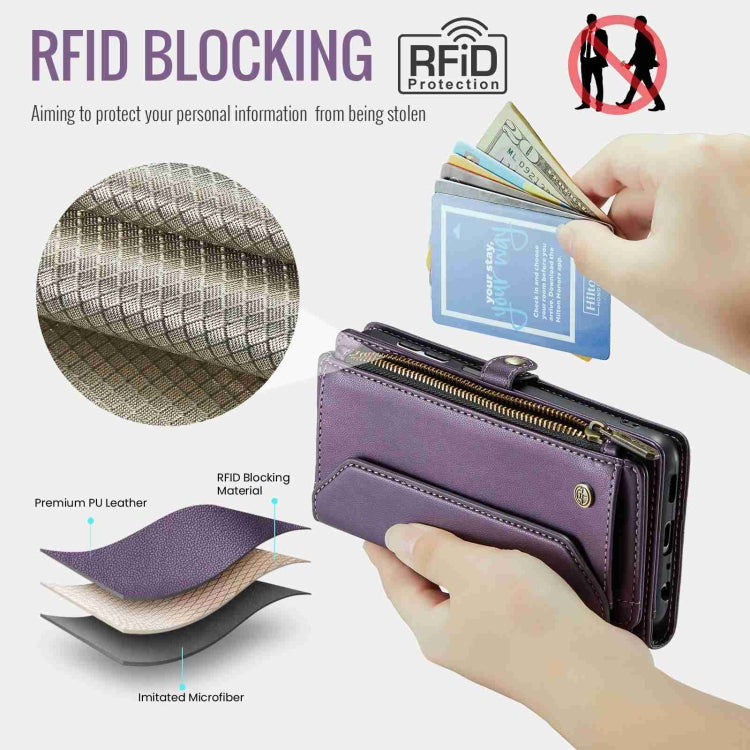 For Samsung Galaxy A14 5G / 4G CaseMe C36 Card Slots Zipper Wallet RFID Anti-theft Leather Phone Case(Purple) - free shipping - PMC Jewellery - Order now!
