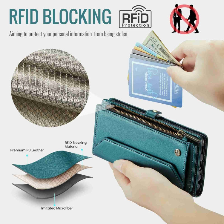 For Samsung Galaxy A14 5G / 4G CaseMe C36 Card Slots Zipper Wallet RFID Anti-theft Leather Phone Case(Blue-green) - free shipping - PMC Jewellery - Order now!