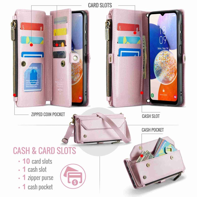 For Samsung Galaxy A14 5G / 4G CaseMe C36 Card Slots Zipper Wallet RFID Anti-theft Leather Phone Case(Pink) - free shipping - PMC Jewellery - Order now!