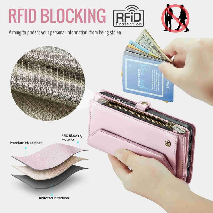 For Samsung Galaxy A14 5G / 4G CaseMe C36 Card Slots Zipper Wallet RFID Anti-theft Leather Phone Case(Pink) - free shipping - PMC Jewellery - Order now!