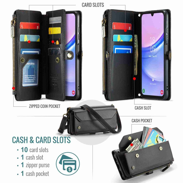 For Samsung Galaxy A15 CaseMe C36 Card Slots Zipper Wallet RFID Anti-theft Leather Phone Case(Black) - free shipping - PMC Jewellery - Order now!