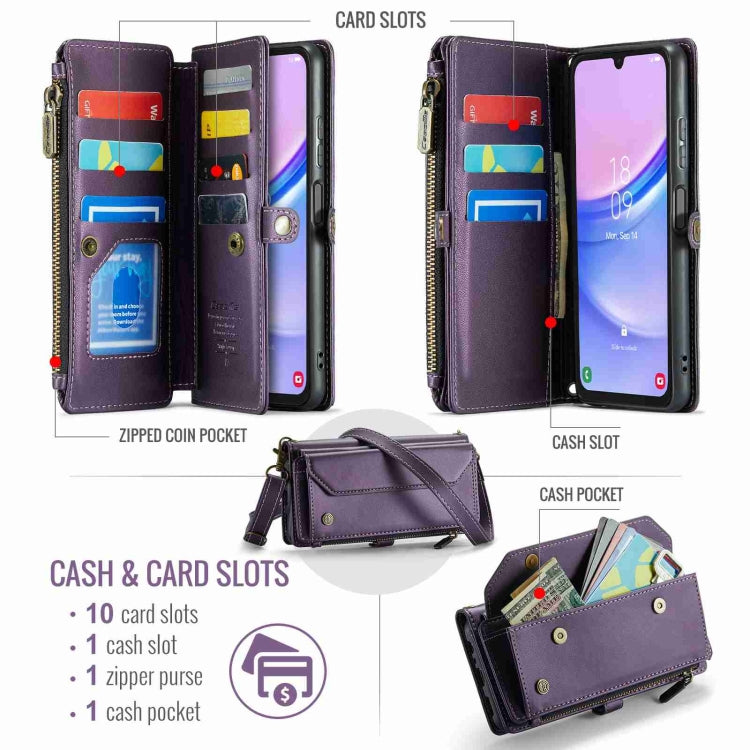For Samsung Galaxy A15 CaseMe C36 Card Slots Zipper Wallet RFID Anti-theft Leather Phone Case(Purple) - free shipping - PMC Jewellery - Order now!