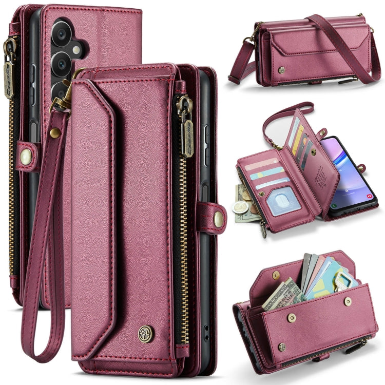 For Samsung Galaxy A15 CaseMe C36 Card Slots Zipper Wallet RFID Anti-theft Leather Phone Case(Wine Red) - free shipping - PMC Jewellery - Order now!