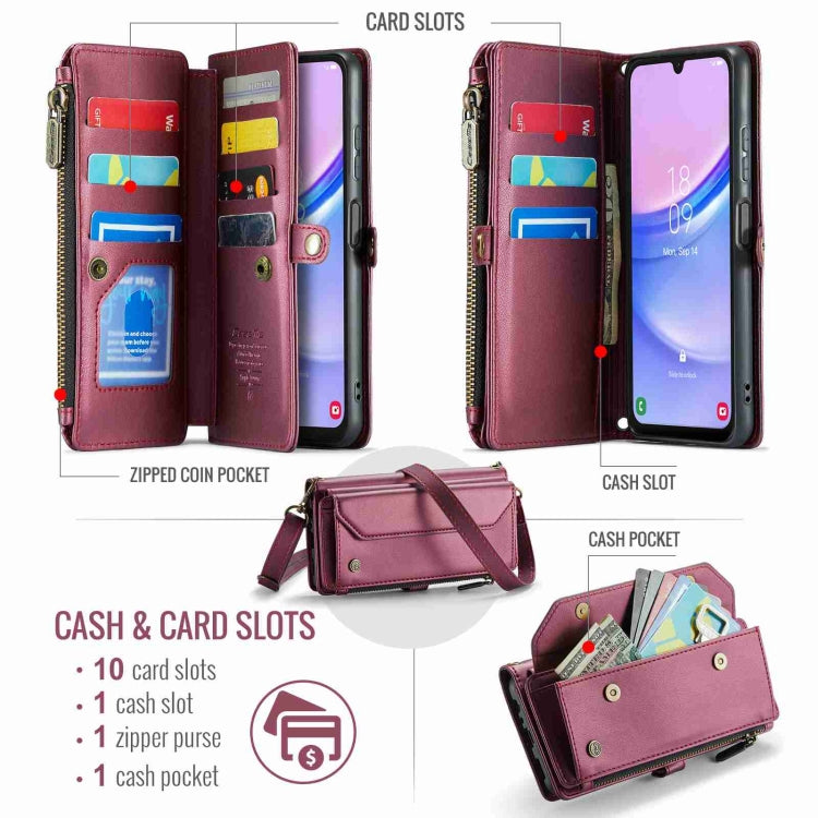 For Samsung Galaxy A15 CaseMe C36 Card Slots Zipper Wallet RFID Anti-theft Leather Phone Case(Wine Red) - free shipping - PMC Jewellery - Order now!