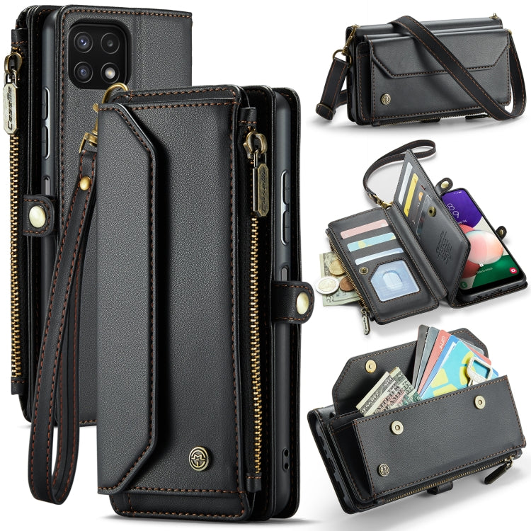 For Samsung Galaxy A22 5G CaseMe C36 Card Slots Zipper Wallet RFID Anti-theft Leather Phone Case(Black) - free shipping - PMC Jewellery - Order now!