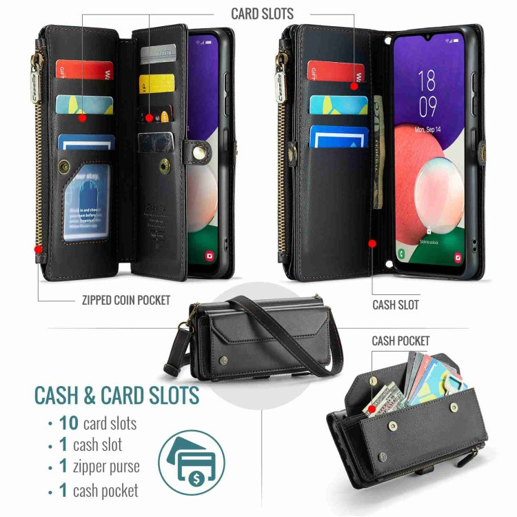 For Samsung Galaxy A22 5G CaseMe C36 Card Slots Zipper Wallet RFID Anti-theft Leather Phone Case(Black) - free shipping - PMC Jewellery - Order now!