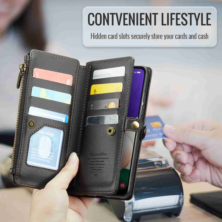 For Samsung Galaxy A22 5G CaseMe C36 Card Slots Zipper Wallet RFID Anti-theft Leather Phone Case(Black) - free shipping - PMC Jewellery - Order now!