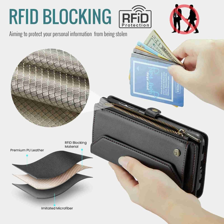For Samsung Galaxy A22 5G CaseMe C36 Card Slots Zipper Wallet RFID Anti-theft Leather Phone Case(Black) - free shipping - PMC Jewellery - Order now!