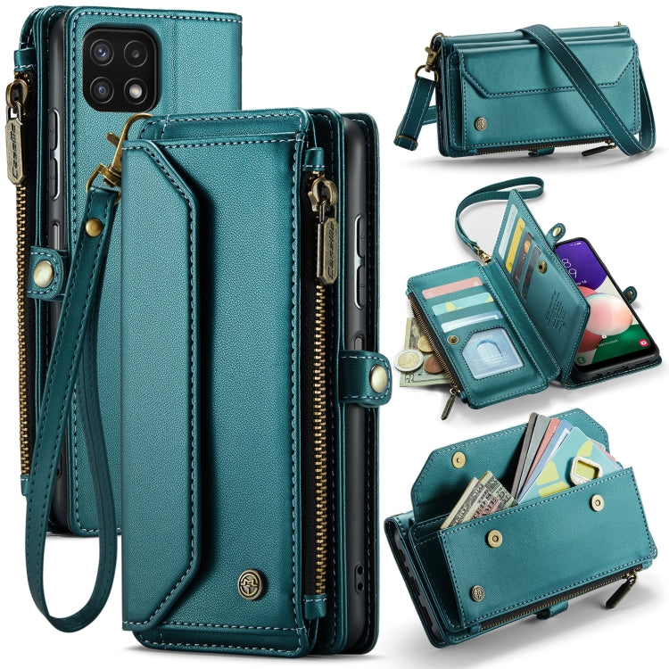 For Samsung Galaxy A22 5G CaseMe C36 Card Slots Zipper Wallet RFID Anti-theft Leather Phone Case(Blue-green) - free shipping - PMC Jewellery - Order now!