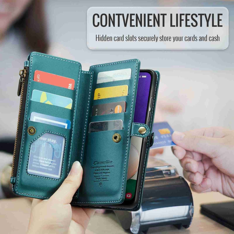 For Samsung Galaxy A22 5G CaseMe C36 Card Slots Zipper Wallet RFID Anti-theft Leather Phone Case(Blue-green) - free shipping - PMC Jewellery - Order now!