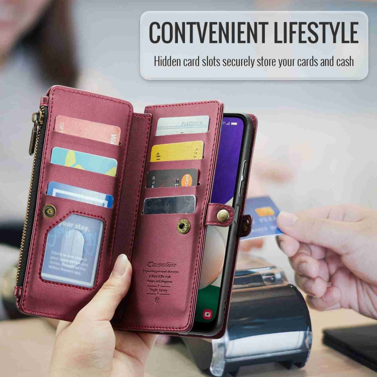For Samsung Galaxy A22 5G CaseMe C36 Card Slots Zipper Wallet RFID Anti-theft Leather Phone Case(Wine Red) - free shipping - PMC Jewellery - Order now!