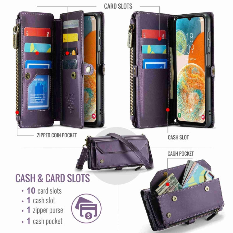 For Samsung Galaxy A23 CaseMe C36 Card Slots Zipper Wallet RFID Anti-theft Leather Phone Case(Purple) - free shipping - PMC Jewellery - Order now!