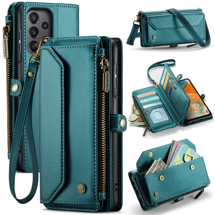 For Samsung Galaxy A23 CaseMe C36 Card Slots Zipper Wallet RFID Anti-theft Leather Phone Case(Blue-green) - free shipping - PMC Jewellery - Order now!