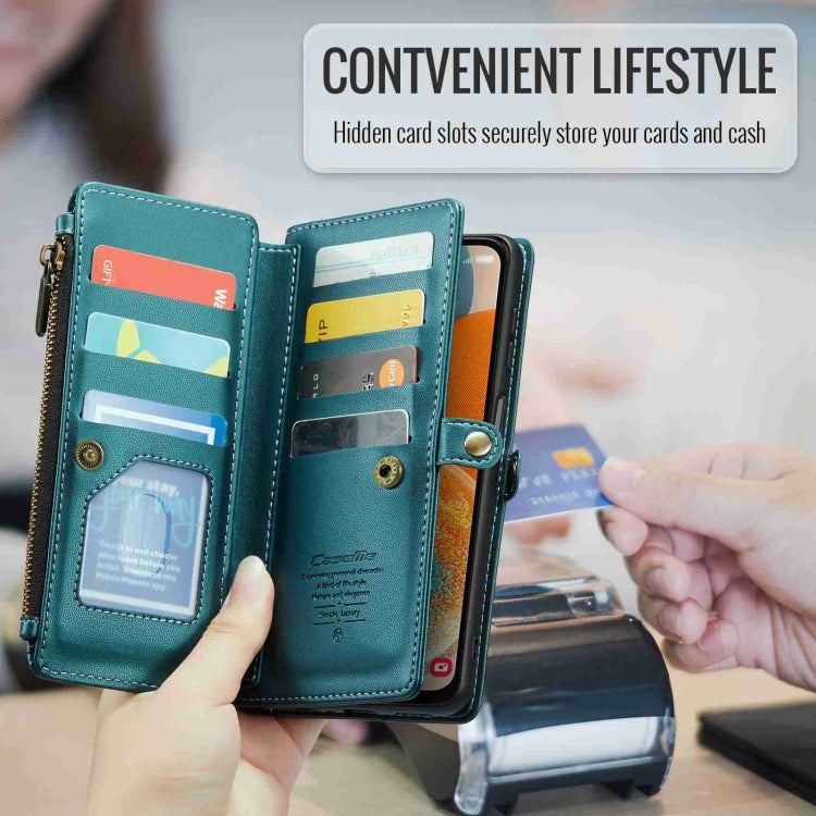 For Samsung Galaxy A23 CaseMe C36 Card Slots Zipper Wallet RFID Anti-theft Leather Phone Case(Blue-green) - free shipping - PMC Jewellery - Order now!