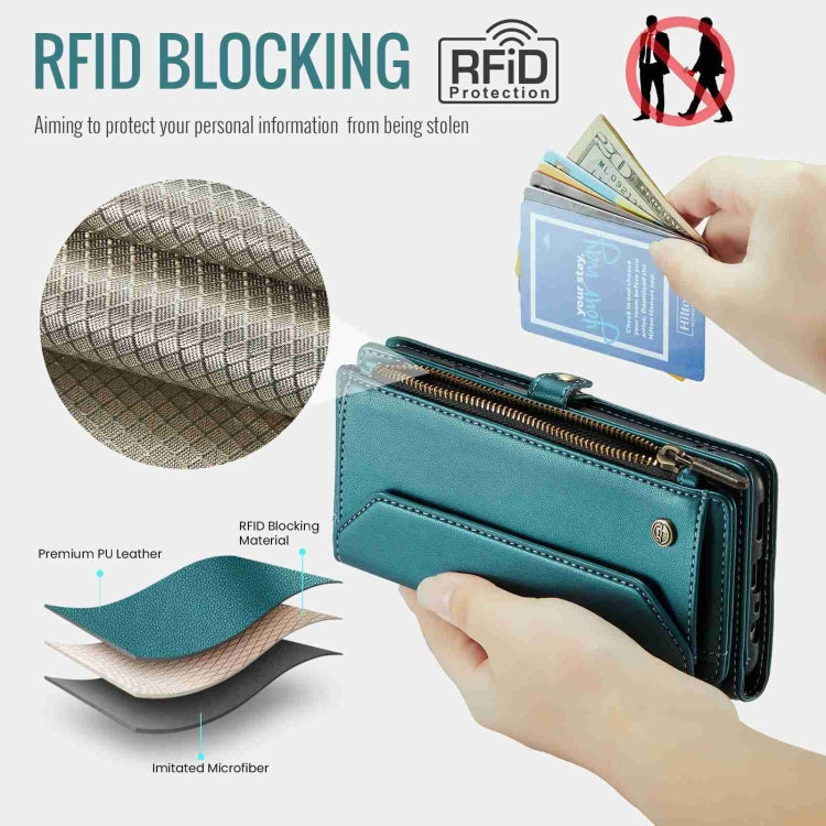 For Samsung Galaxy A23 CaseMe C36 Card Slots Zipper Wallet RFID Anti-theft Leather Phone Case(Blue-green) - free shipping - PMC Jewellery - Order now!