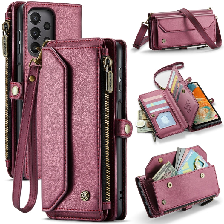 For Samsung Galaxy A23 CaseMe C36 Card Slots Zipper Wallet RFID Anti-theft Leather Phone Case(Wine Red) - free shipping - PMC Jewellery - Order now!