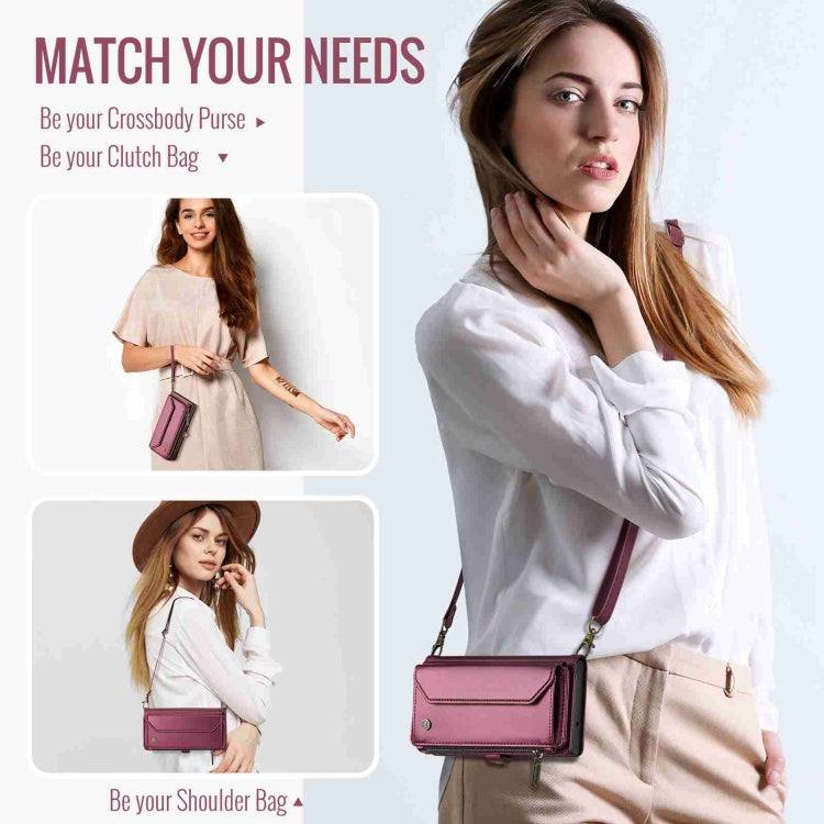 For Samsung Galaxy A23 CaseMe C36 Card Slots Zipper Wallet RFID Anti-theft Leather Phone Case(Wine Red) - free shipping - PMC Jewellery - Order now!