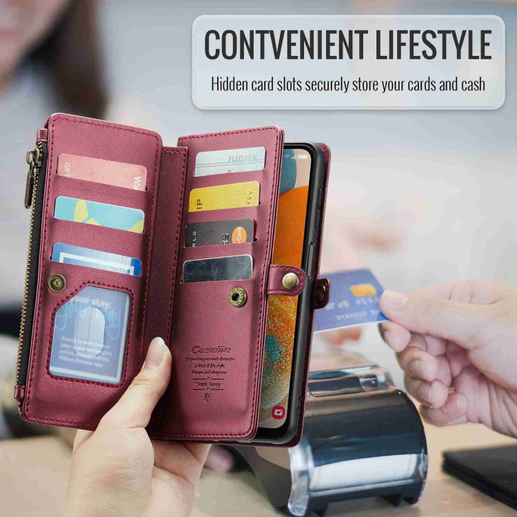 For Samsung Galaxy A23 CaseMe C36 Card Slots Zipper Wallet RFID Anti-theft Leather Phone Case(Wine Red) - free shipping - PMC Jewellery - Order now!