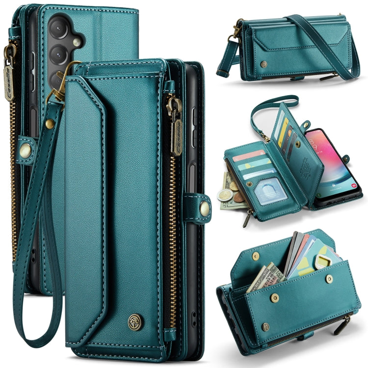 For Samsung Galaxy A24 CaseMe C36 Card Slots Zipper Wallet RFID Anti-theft Leather Phone Case(Blue-green) - free shipping - PMC Jewellery - Order now!