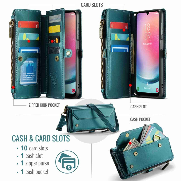 For Samsung Galaxy A24 CaseMe C36 Card Slots Zipper Wallet RFID Anti-theft Leather Phone Case(Blue-green) - free shipping - PMC Jewellery - Order now!