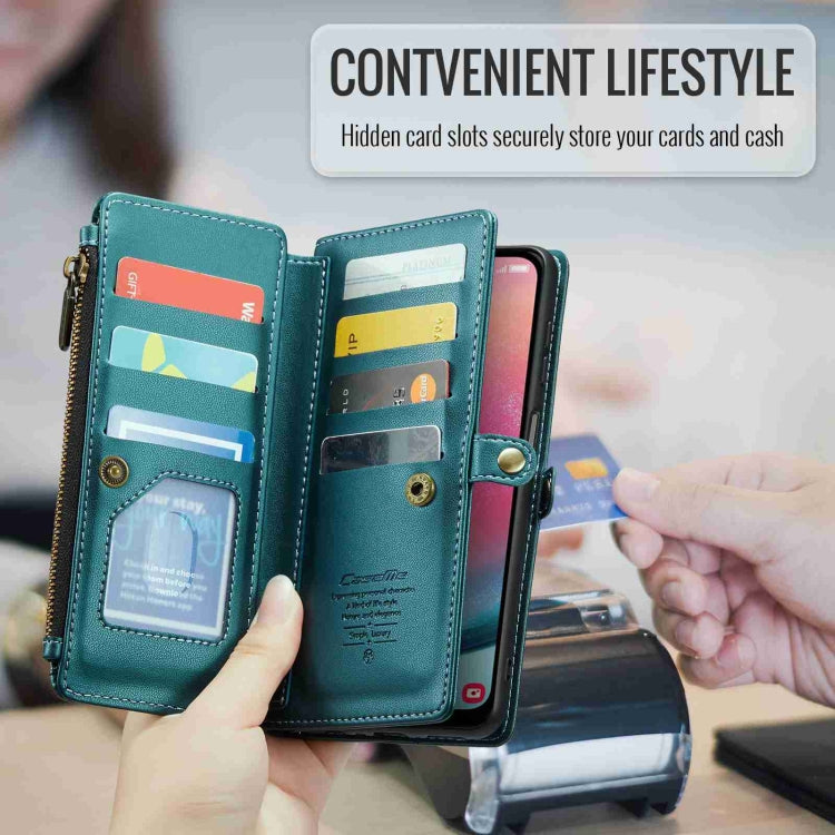 For Samsung Galaxy A24 CaseMe C36 Card Slots Zipper Wallet RFID Anti-theft Leather Phone Case(Blue-green) - free shipping - PMC Jewellery - Order now!